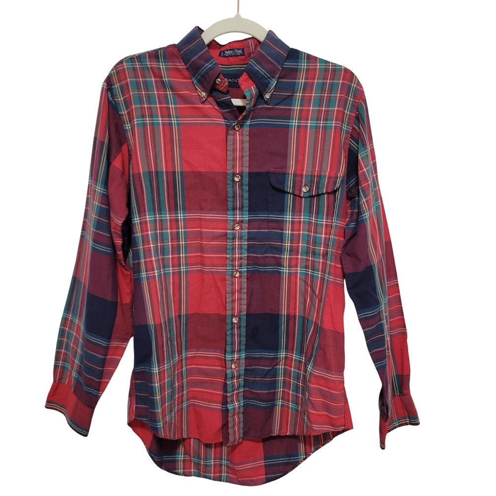 Gant Texhunt Plaid Button Down Shirt Mens‎ Medium Red Blue Long Sleeve